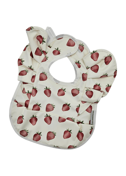 Cream Strawberry Print Frill Detailed Waterproof Bib - Betty Brown Boutique Ltd