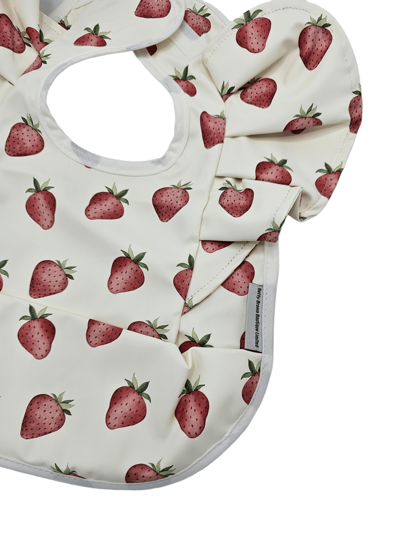 Cream Strawberry Print Frill Detailed Waterproof Bib - Betty Brown Boutique Ltd