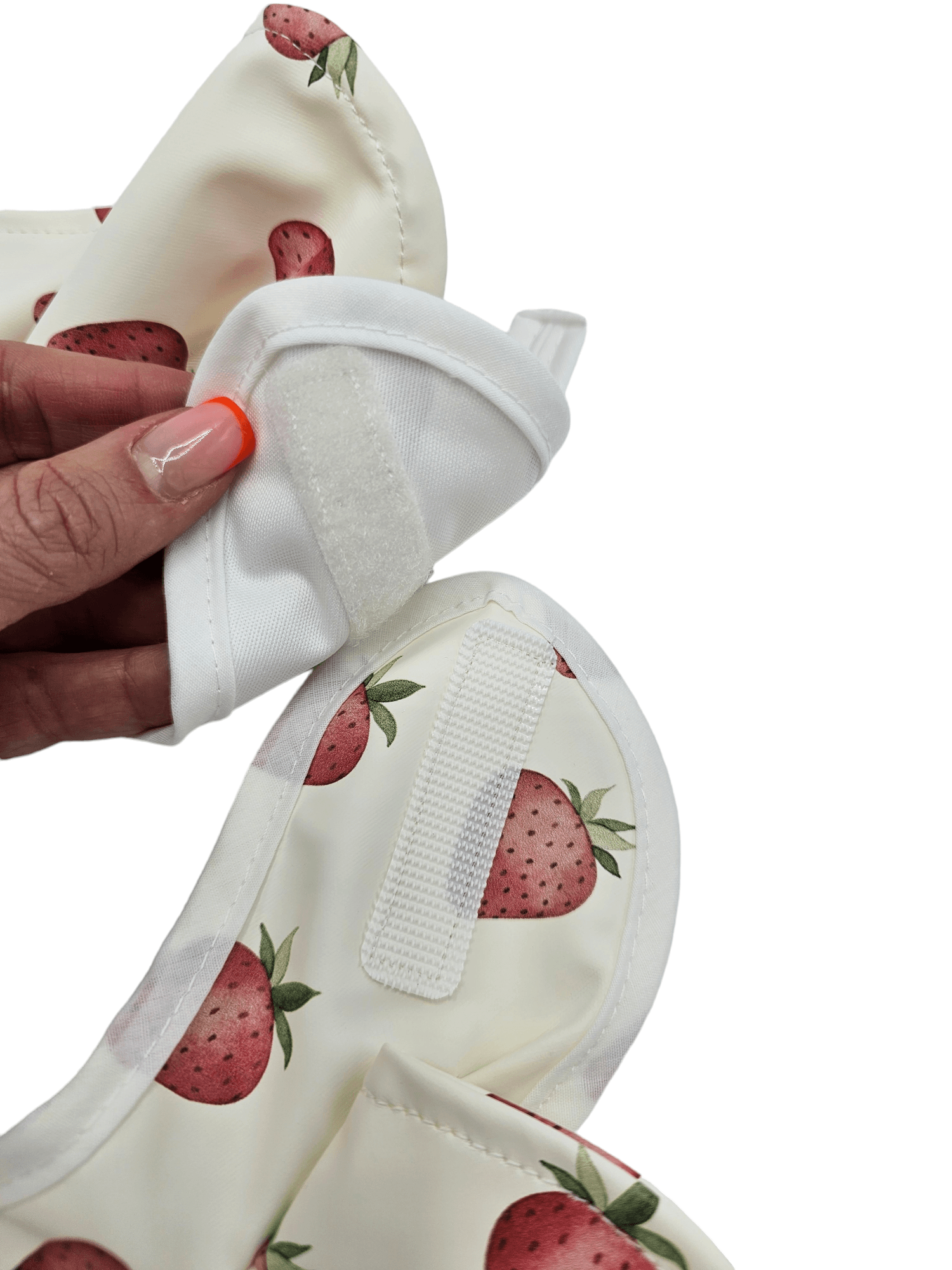 Cream Strawberry Print Frill Detailed Waterproof Bib - Betty Brown Boutique Ltd