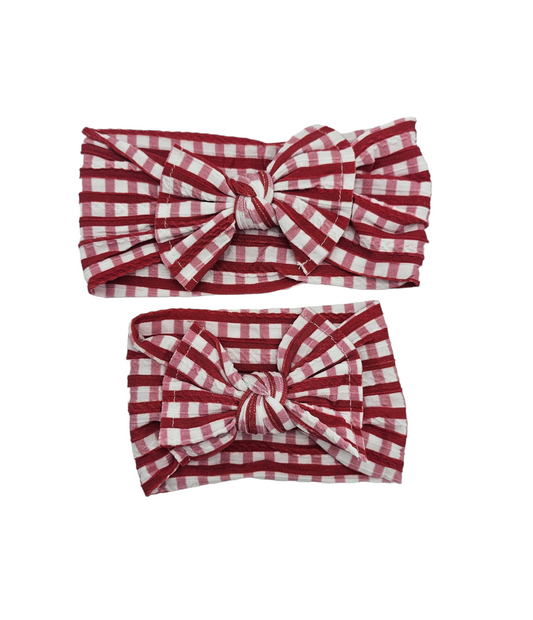 Red Gingham Mummy and Me Matching Cable Knit Headwraps - Betty Brown Boutique Ltd