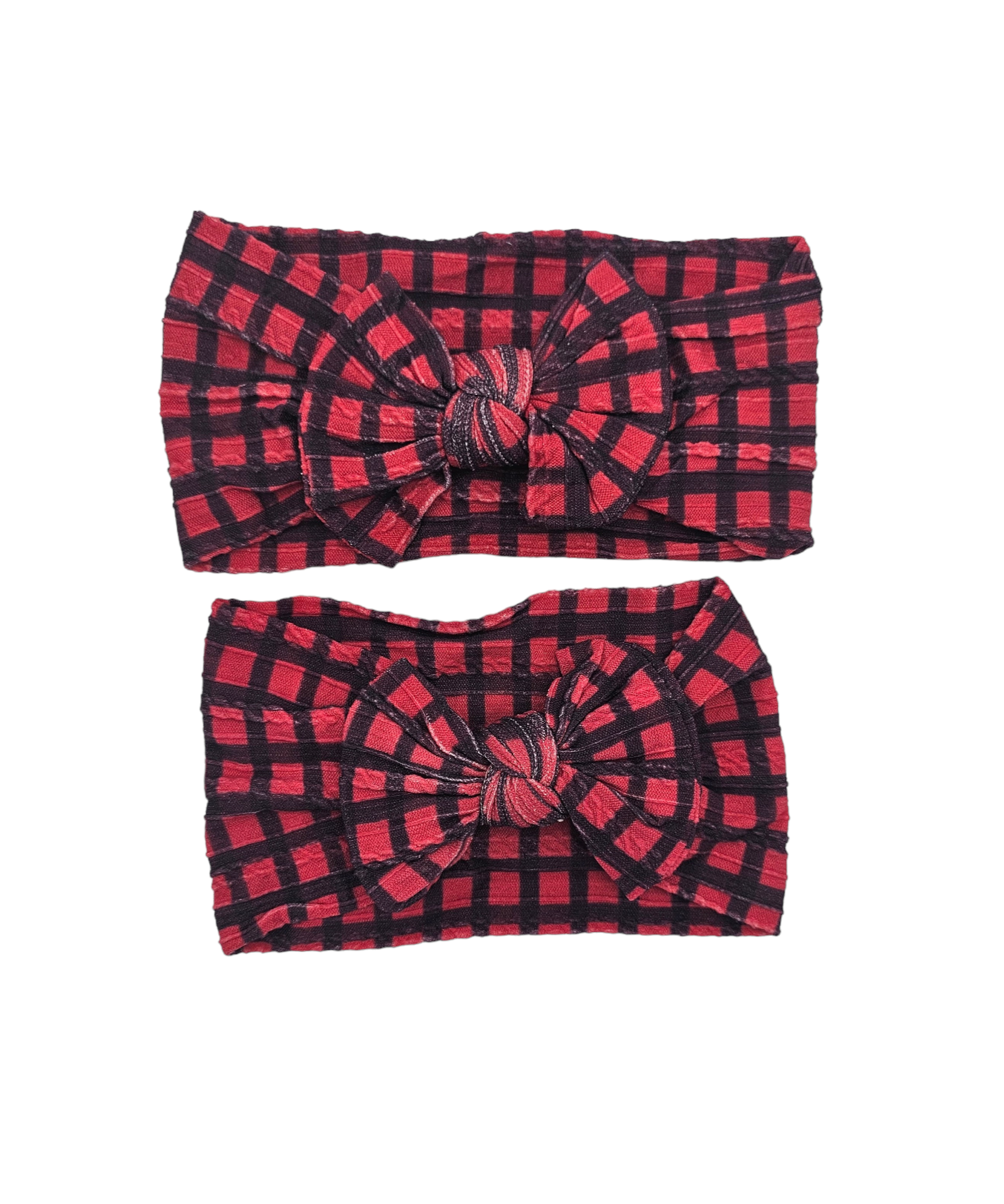 Mummy and Me Red and Black Gingham Cable Knit Bow Headwrap - Christmas Collection - Betty Brown Boutique Ltd
