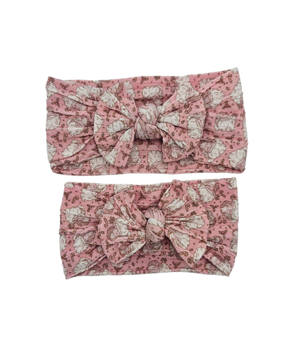 Light Pink Santa Christmas Mummy and Me Matching Cable Knit Headwraps - Christmas collection 2021 - Betty Brown Boutique Ltd