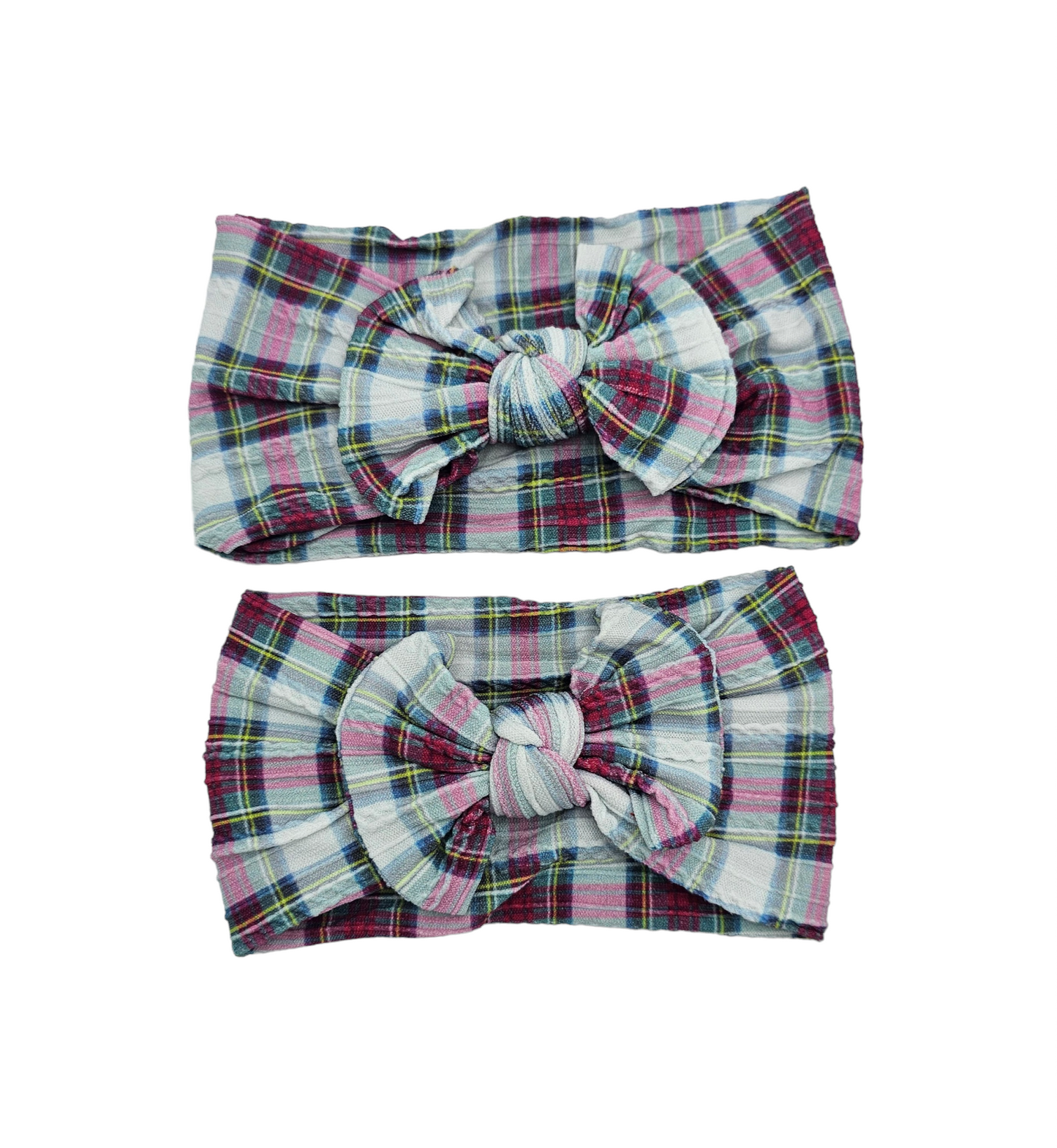 Green and Red Tartan Mummy and Me Matching Cable Knit Headwraps - Betty Brown Boutique Ltd
