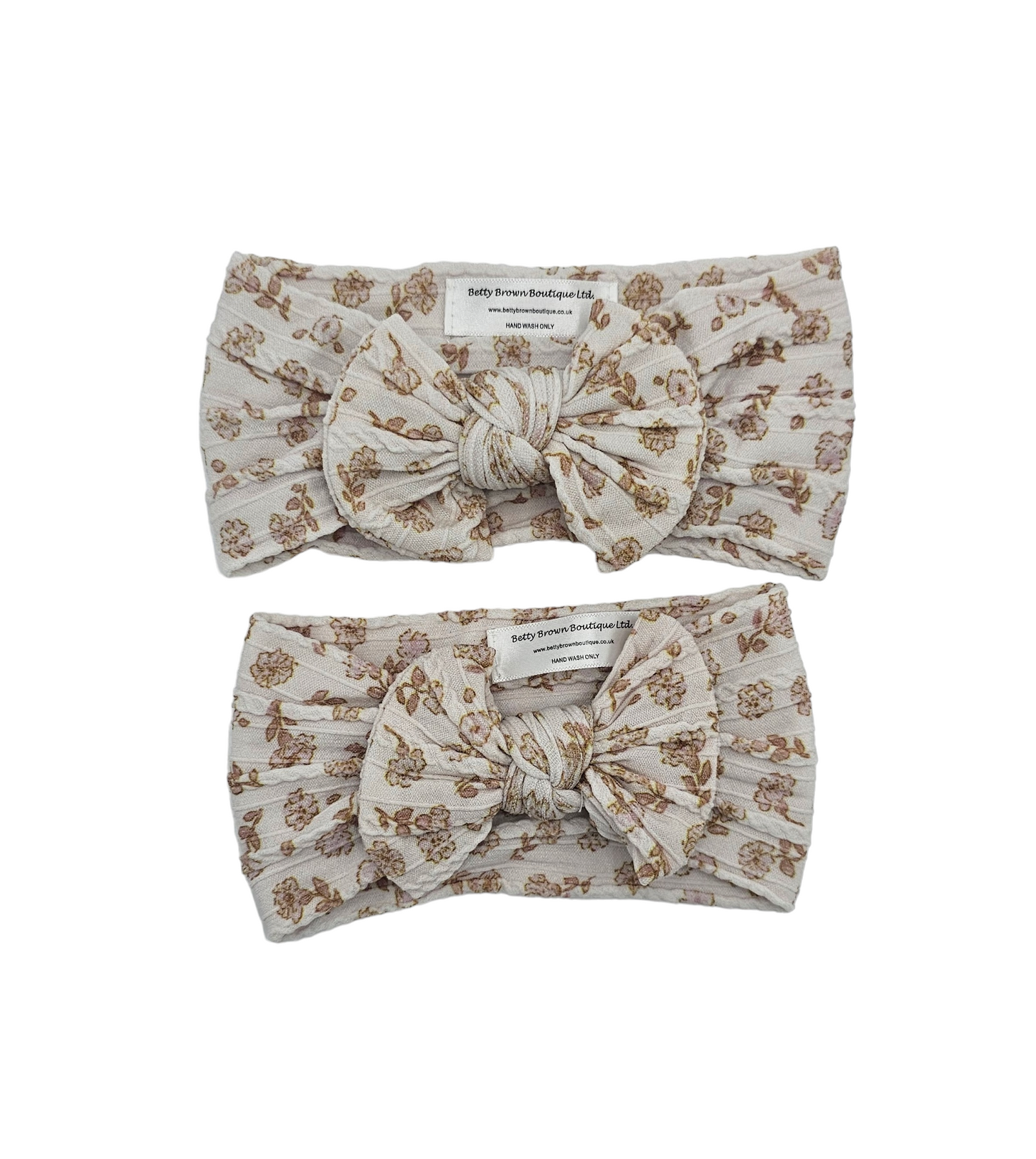 Neutral Autumn Flowers Mummy and Me Matching Cable Knit Headwraps - Betty Brown Boutique Ltd