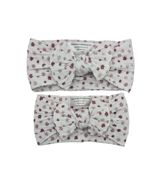 White Neutral Ditsy Floral Mummy and Me Matching Headwraps - Betty Brown Boutique Ltd