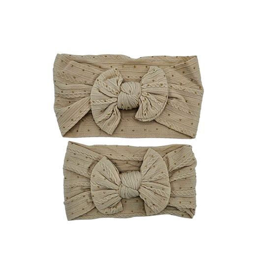 Sand Mummy and Me Matching Gold Spot Cable Knit Headwraps - Betty Brown Boutique Ltd