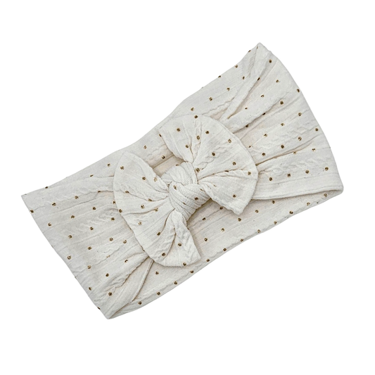 Adult Size -Egg Shell Gold Spots Cable Knit Headband