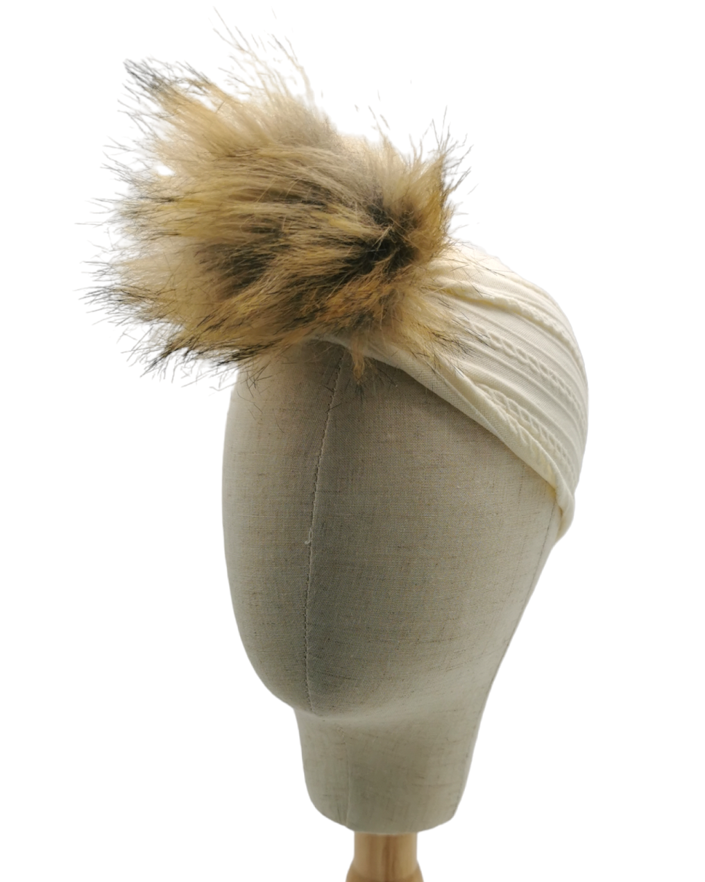 Cream Faux Fur Pom Cable Knit Headwrap - Betty Brown Boutique Ltd