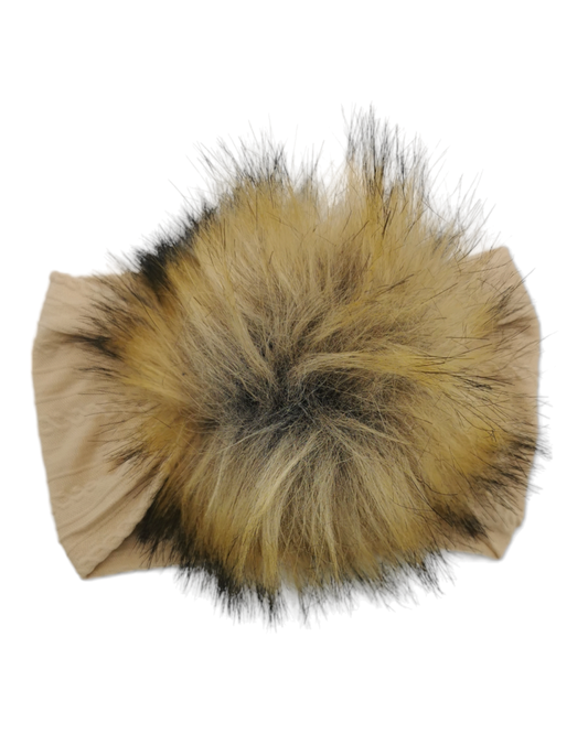 Sand Faux Fur Pom Cable Knit Headwrap - Betty Brown Boutique Ltd