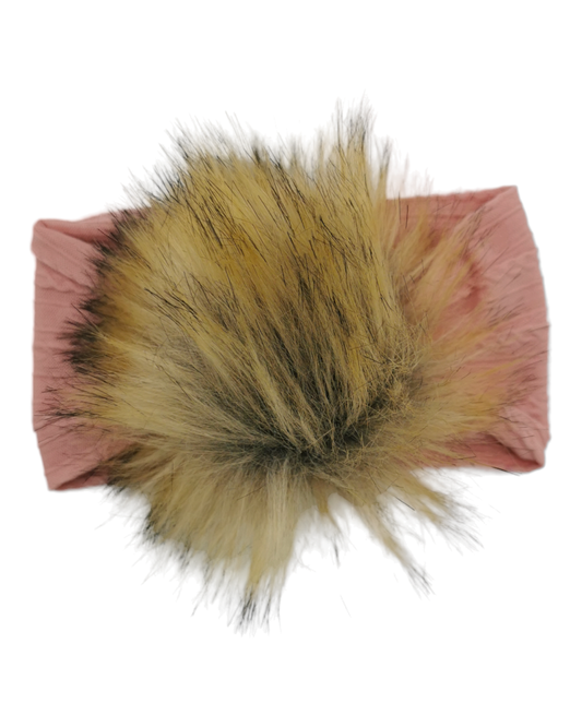 Lighter Dusty Pink Faux Fur Pom Cable Knit Headwrap - Betty Brown Boutique Ltd