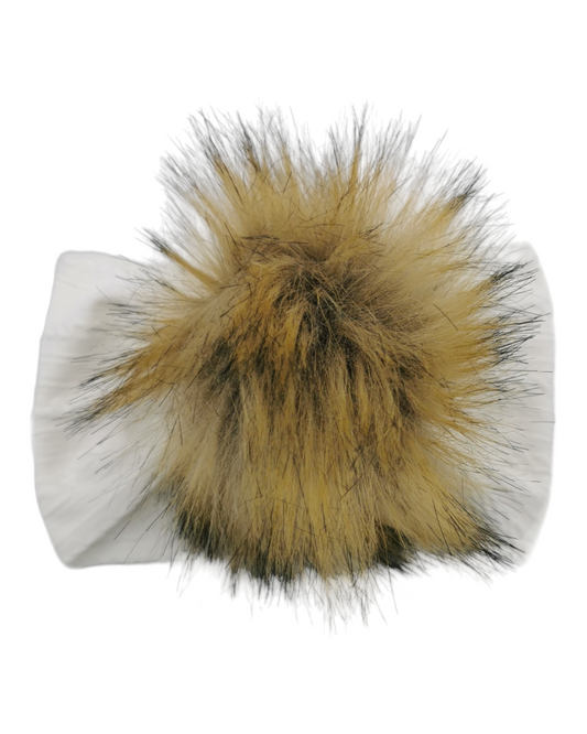 White Faux Fur Pom Cable Knit Headwrap - Betty Brown Boutique Ltd