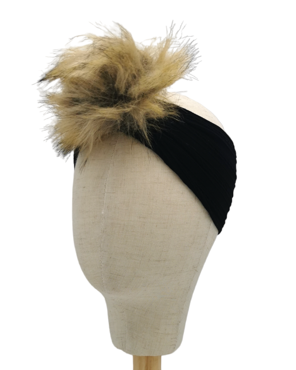 Black Faux Fur Pom Cable Knit Headwrap - Betty Brown Boutique Ltd
