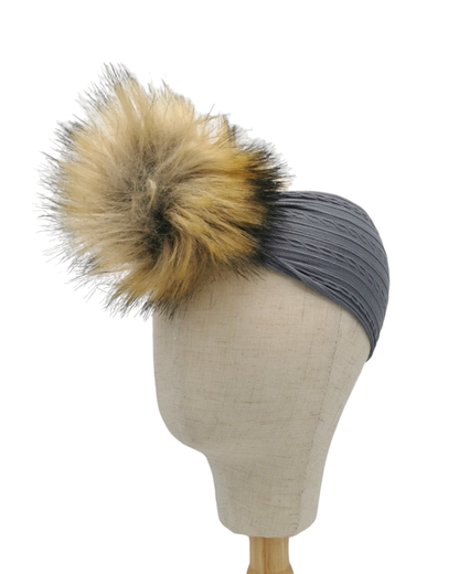 Grey Faux Fur Pom Cable Knit Headwrap - Betty Brown Boutique Ltd