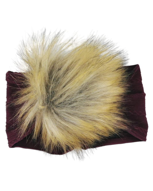 Maroon Faux Fur Pom Cable Knit Headwrap - Betty Brown Boutique Ltd
