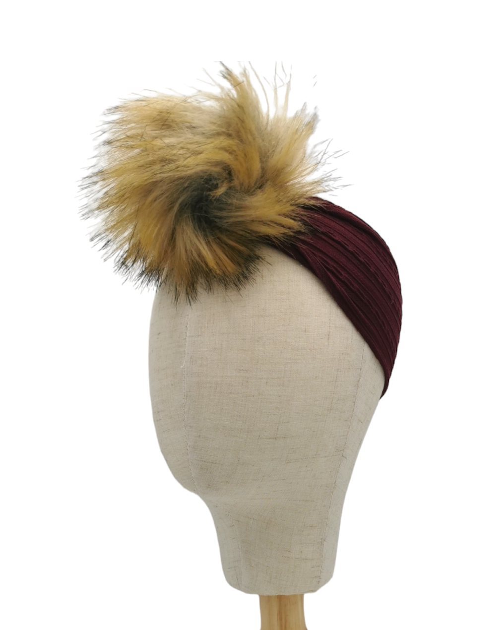Maroon Faux Fur Pom Cable Knit Headwrap - Betty Brown Boutique Ltd
