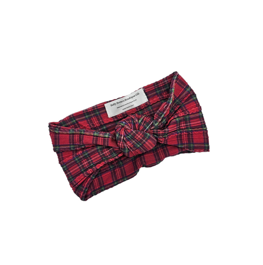 Red Tartan Knot Style Cable Knit Headwrap - Christmas Collection - Betty Brown Boutique Ltd