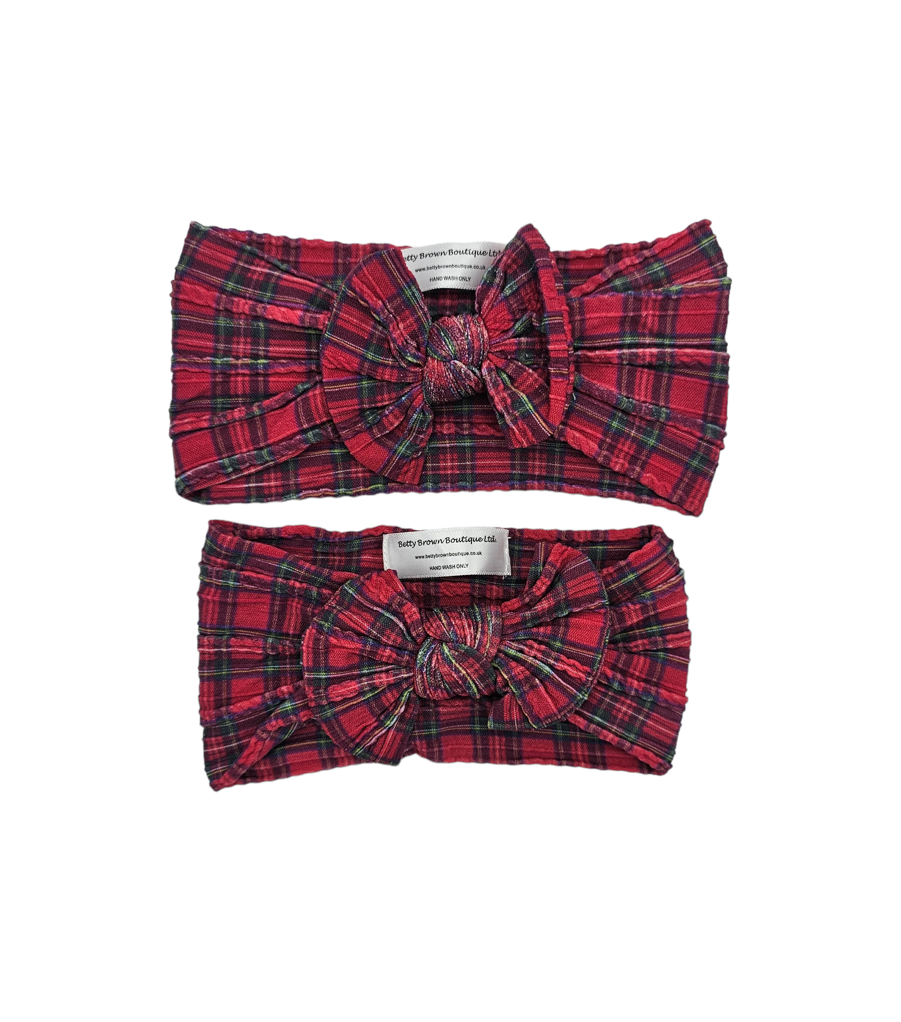 Red Tartan Mummy and Me Matching Cable Knit Headwraps - Christmas Collection - Betty Brown Boutique Ltd