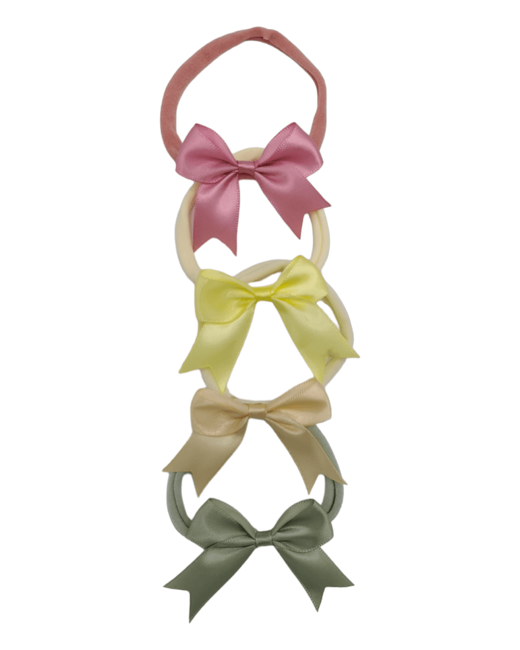 Pack of 4 - 2.5 Inch Satin Kiss Dainty Bow Headbands - Betty Brown Boutique Ltd