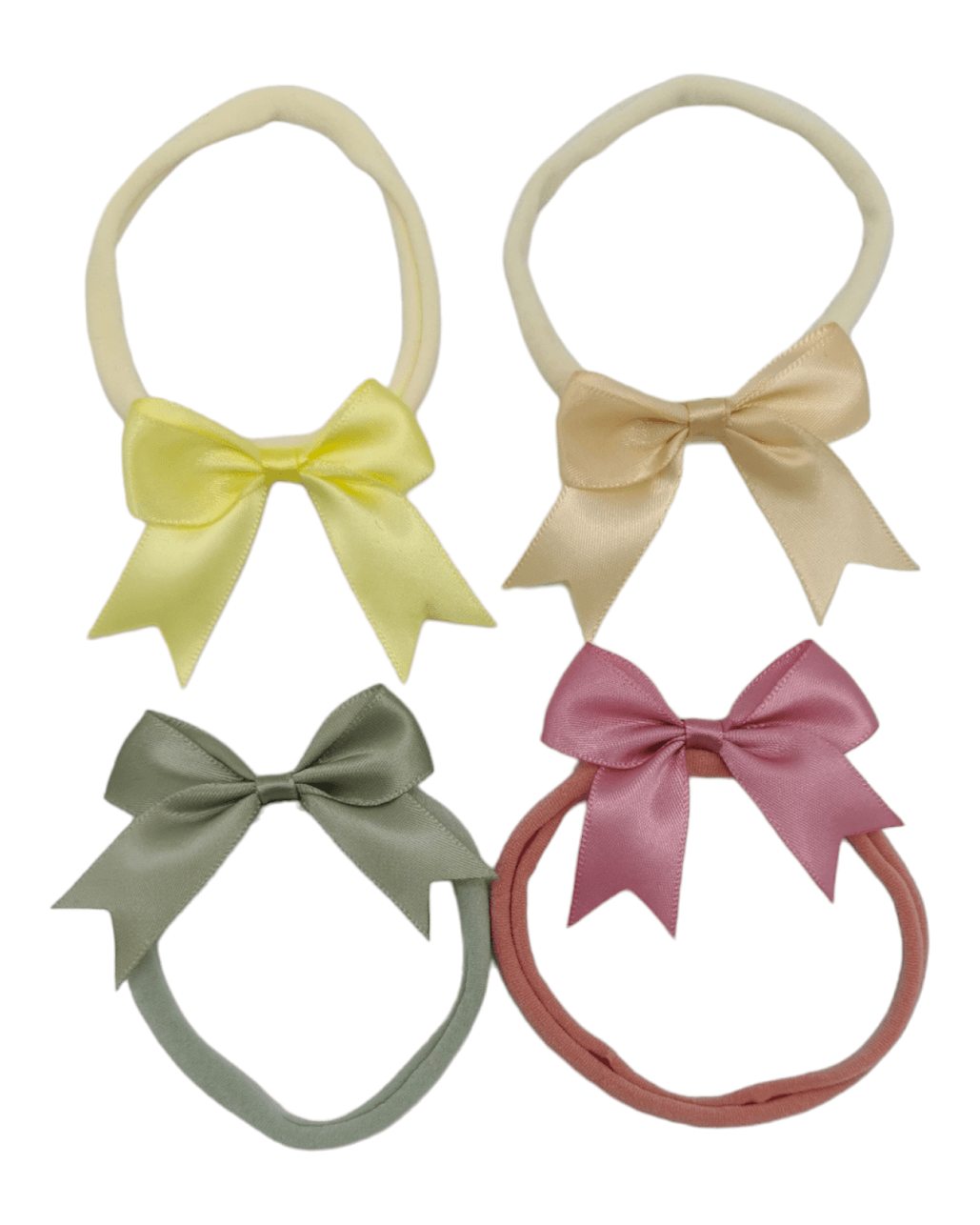 Pack of 4 - 2.5 Inch Satin Kiss Dainty Bow Headbands - Betty Brown Boutique Ltd