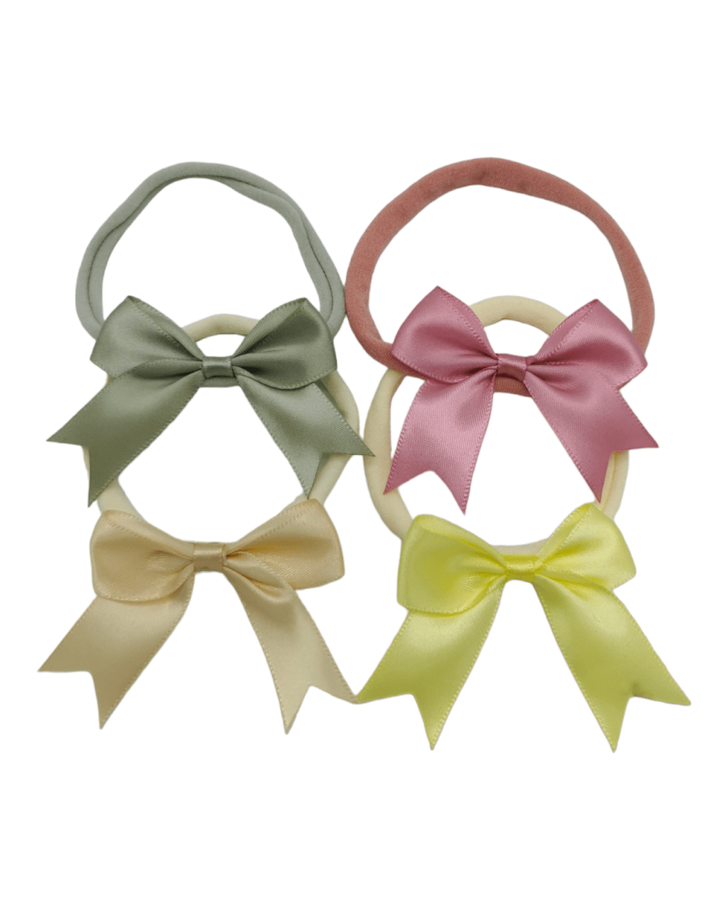 Pack of 4 - 2.5 Inch Satin Kiss Dainty Bow Headbands - Betty Brown Boutique Ltd