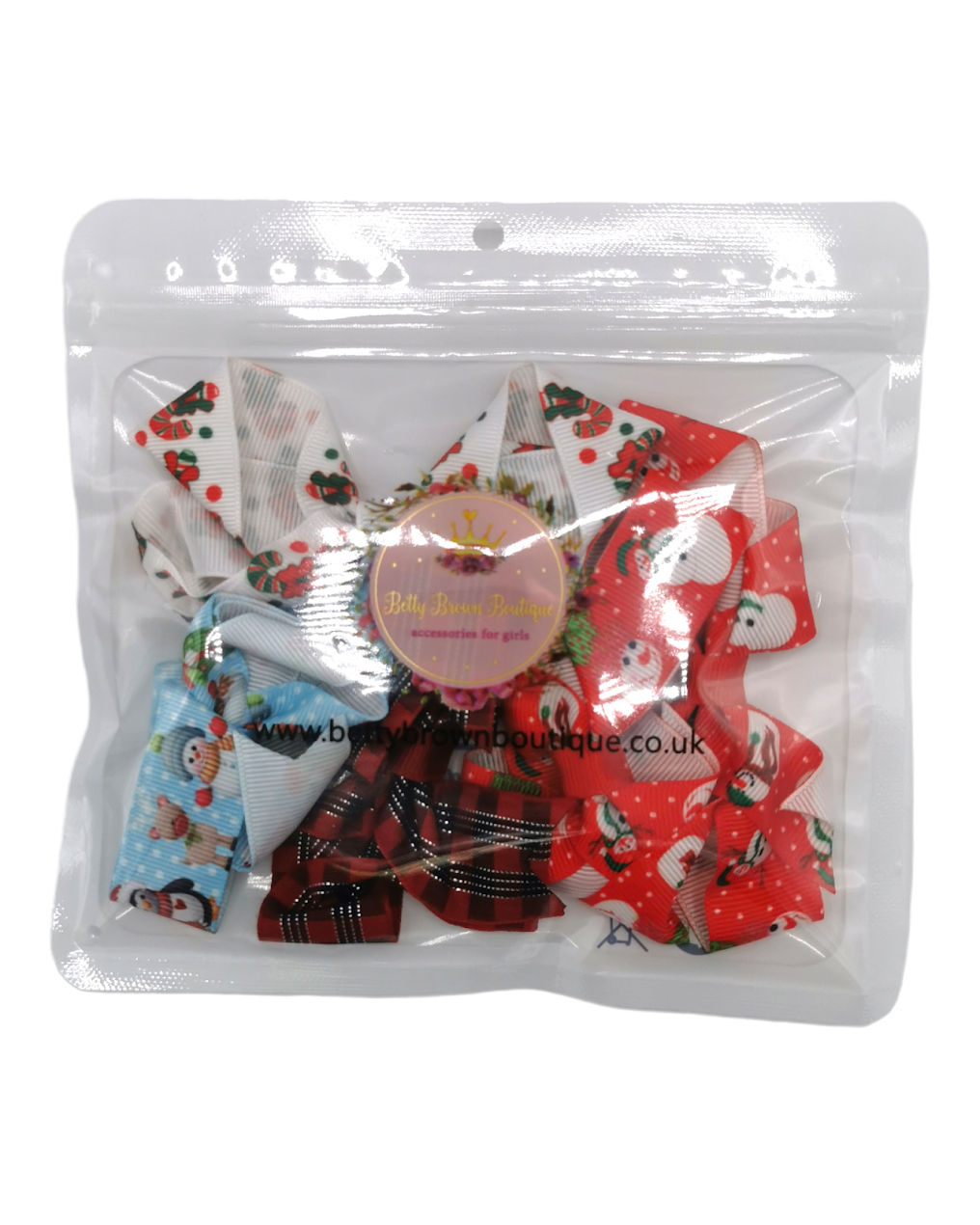 Pack of 5 - 3.5 inch Christmas Bow Clips #3 - Betty Brown Boutique Ltd