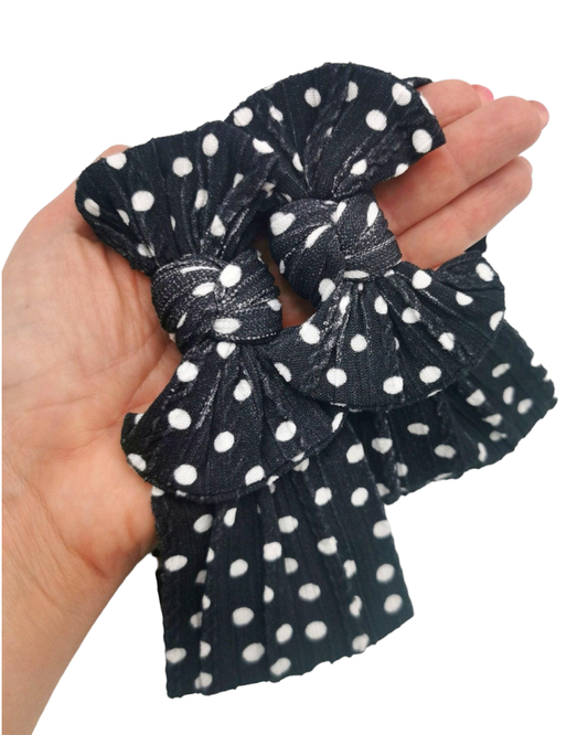 Black and White Polkadot Smaller Bow Cable Knit Mummy and Me Matching Headwraps - Betty Brown Boutique Ltd