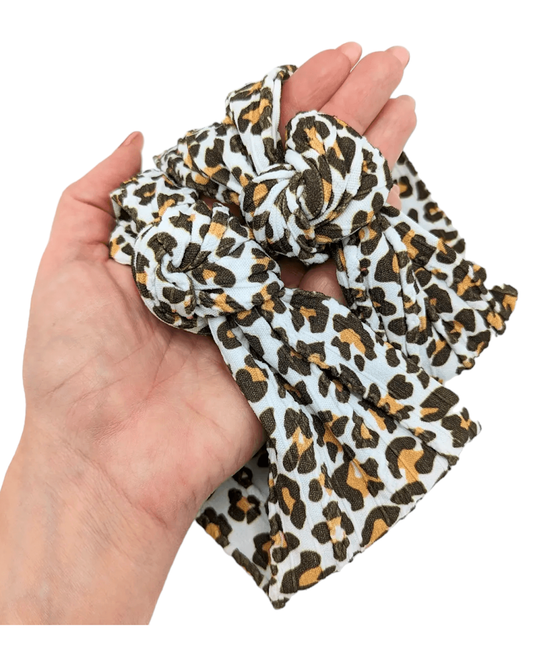 Mummy and Me Matching Leopard Print Cable Knit Knot Headwraps - Betty Brown Boutique Ltd