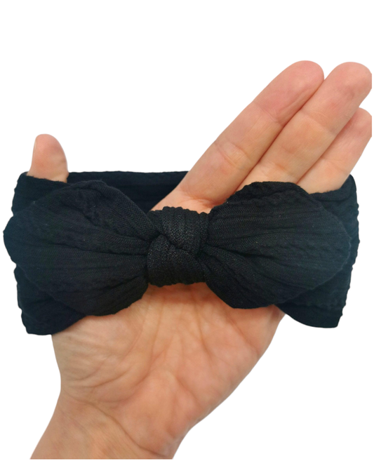Black Cable Knit Bunny Ears Headwrap