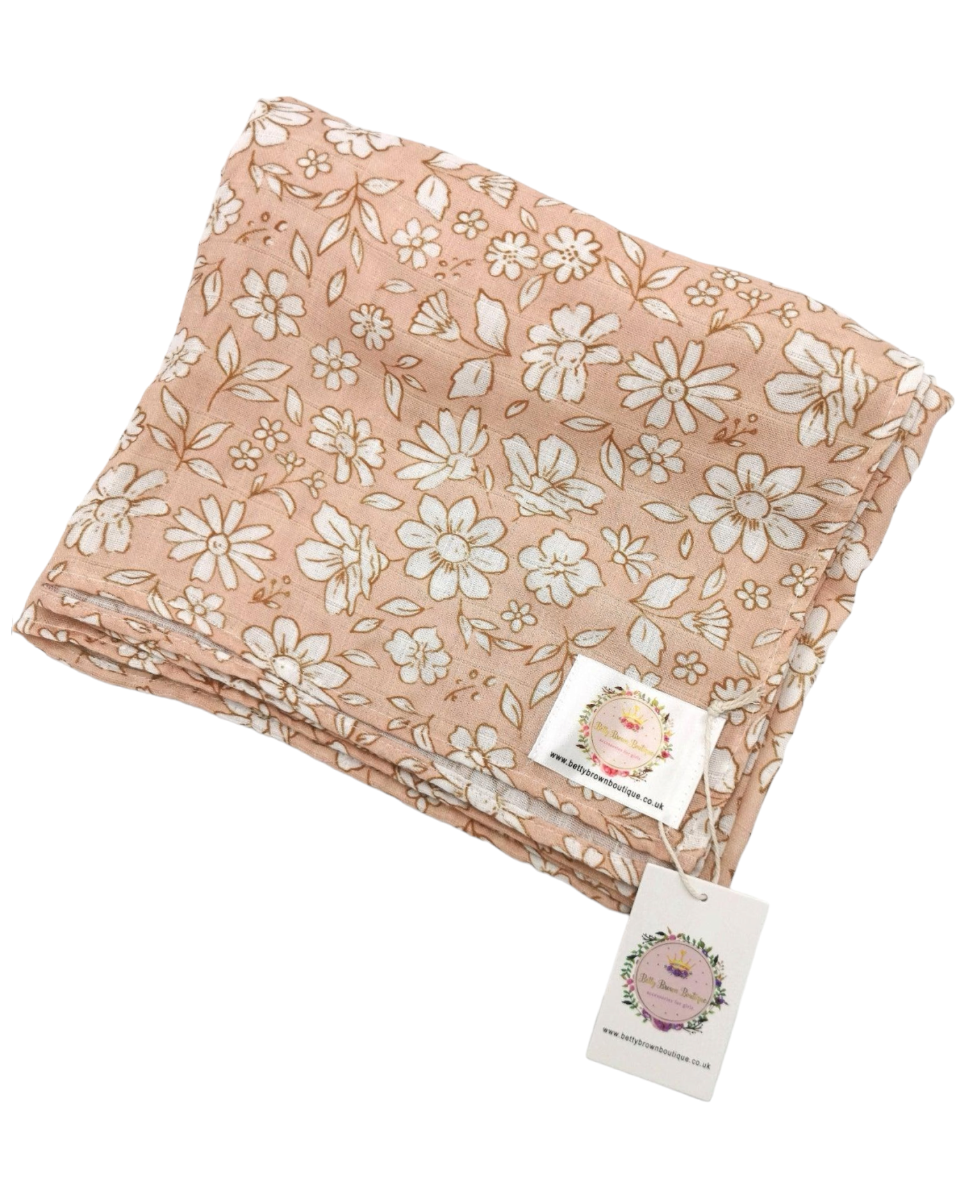 Large Cappuccino Floral Muslin Swaddle blanket - Betty Brown Boutique Ltd