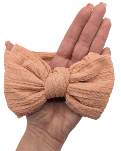 Salmon Pink Larger Bow Cable Knit Headwrap - Betty Brown Boutique Ltd
