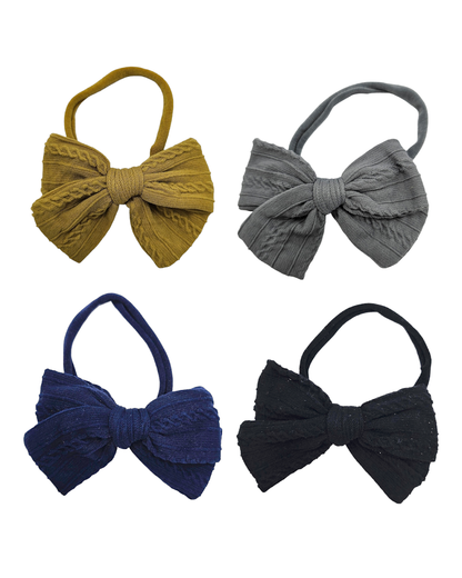 Pack Of 4 - 3.5 Inch Cable Knit Dainty Bow Headbands Bundle - Betty Brown Boutique Ltd