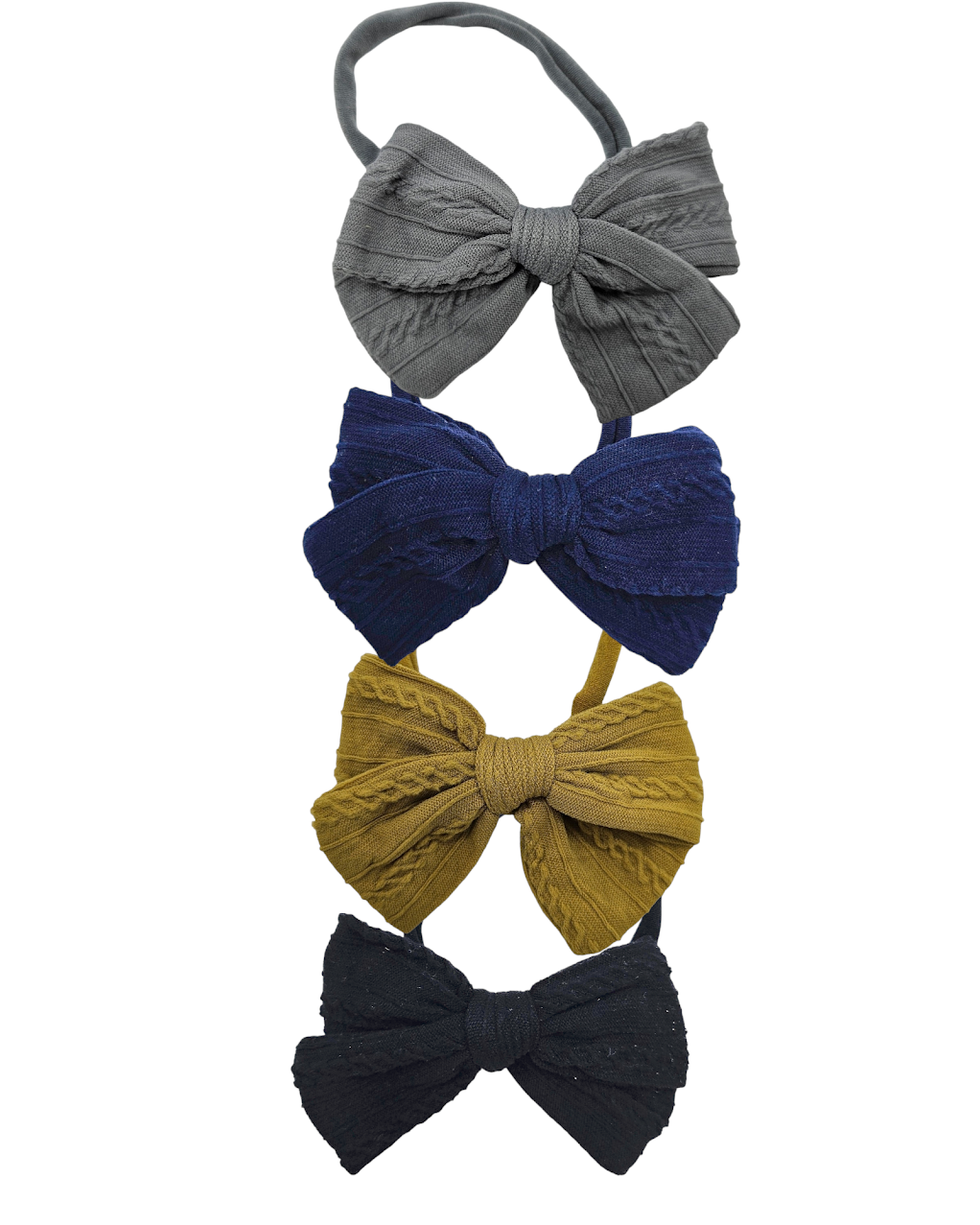 Pack Of 4 - 3.5 Inch Cable Knit Dainty Bow Headbands Bundle - Betty Brown Boutique Ltd