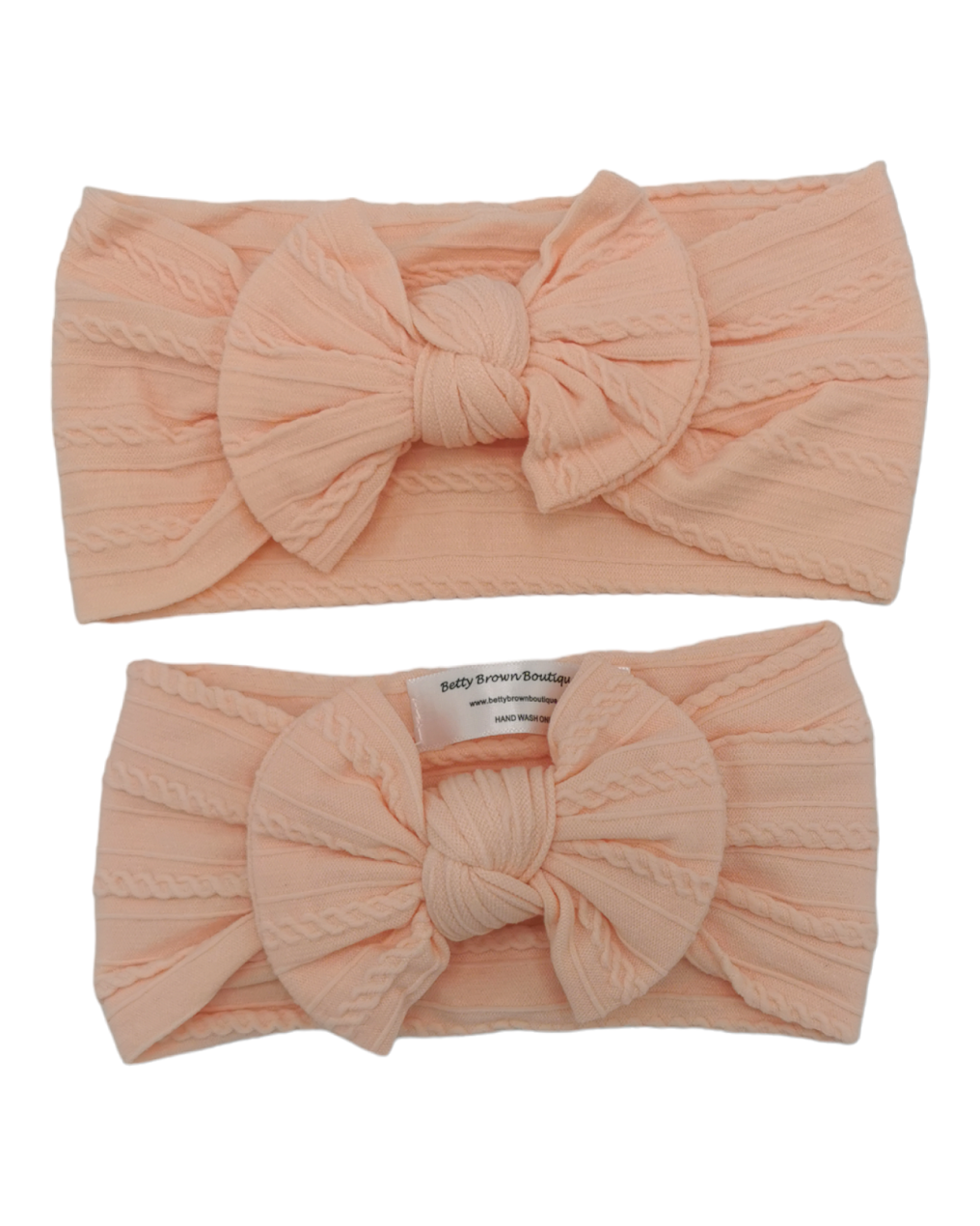 Light Peach Mummy and Me Matching Cable Knit Headwraps - Betty Brown Boutique Ltd