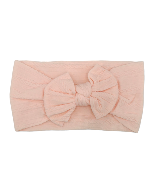 Adult Size - Ballet Pink Bow Cable Knit Headwrap - Betty Brown Boutique Ltd