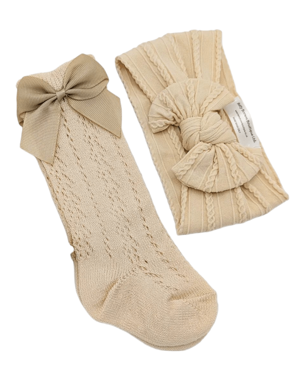 Our Latte Smaller Headwrap & Open Patterned Knee High Socks Set - Betty Brown Boutique Ltd