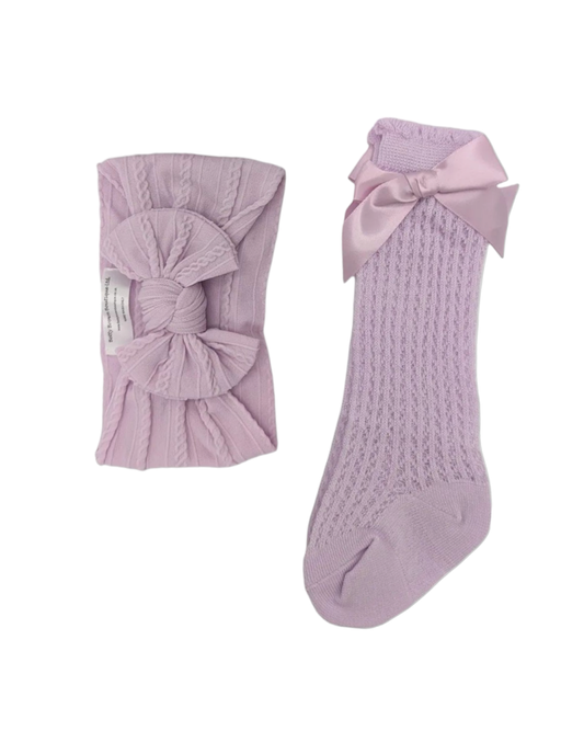 Our Bright Lilac Smaller Headband & Knee High Socks Set