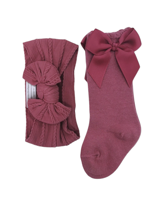 Our Dark Berry Smaller Headwrap & Knee High Socks Set - Betty Brown Boutique Ltd