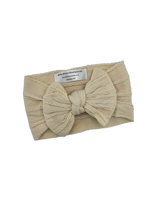 Beige Smaller Bow Cable Knit Headwrap - Betty Brown Boutique Ltd