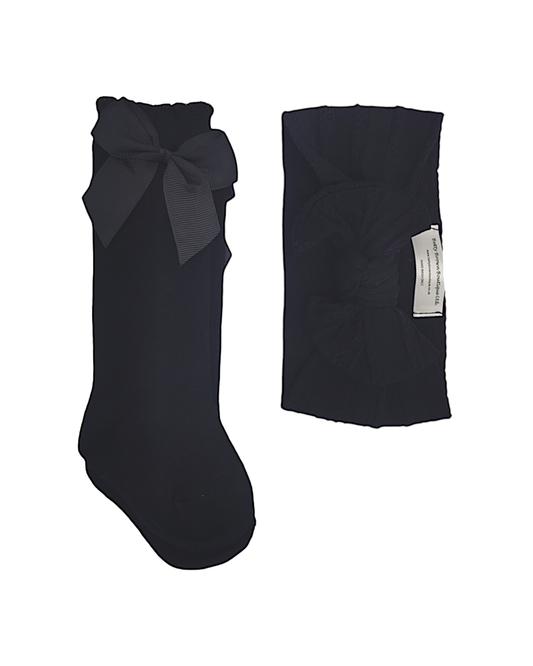 Our Black Smaller Headwrap & Knee High Socks Set - Betty Brown Boutique Ltd