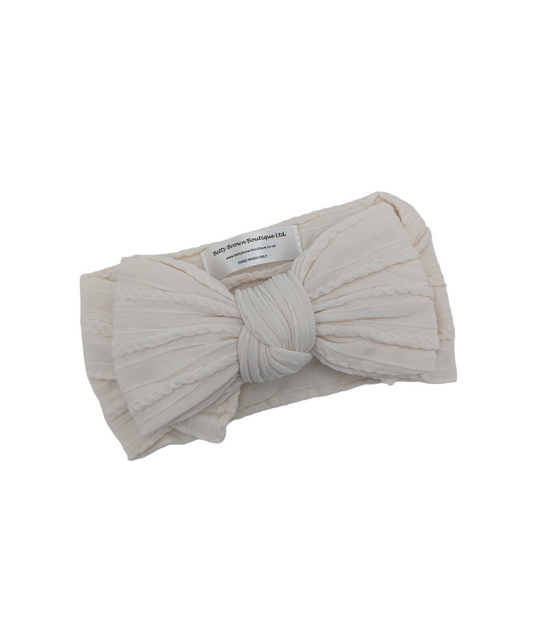 Ivory Larger Bow Cable Knit headwrap - Betty Brown Boutique Ltd