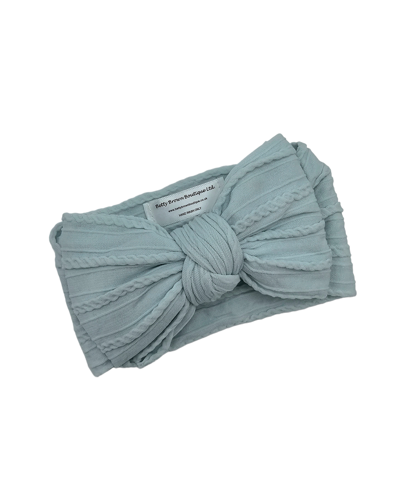 Light Aqua Larger Bow Cable Knit Headwrap - Betty Brown Boutique Ltd