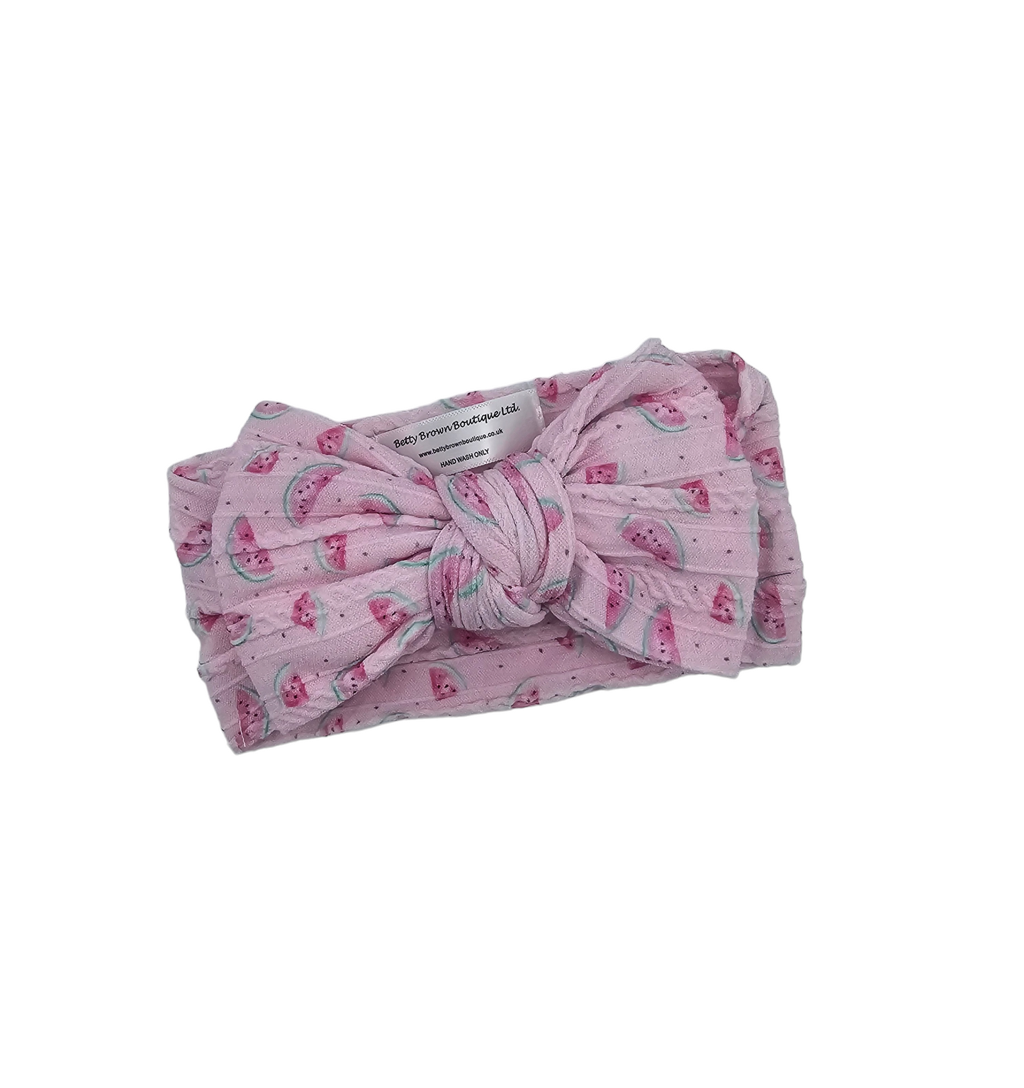 Pink Watermelon Print Larger Bow Cable Knit Headwrap - Betty Brown Boutique Ltd