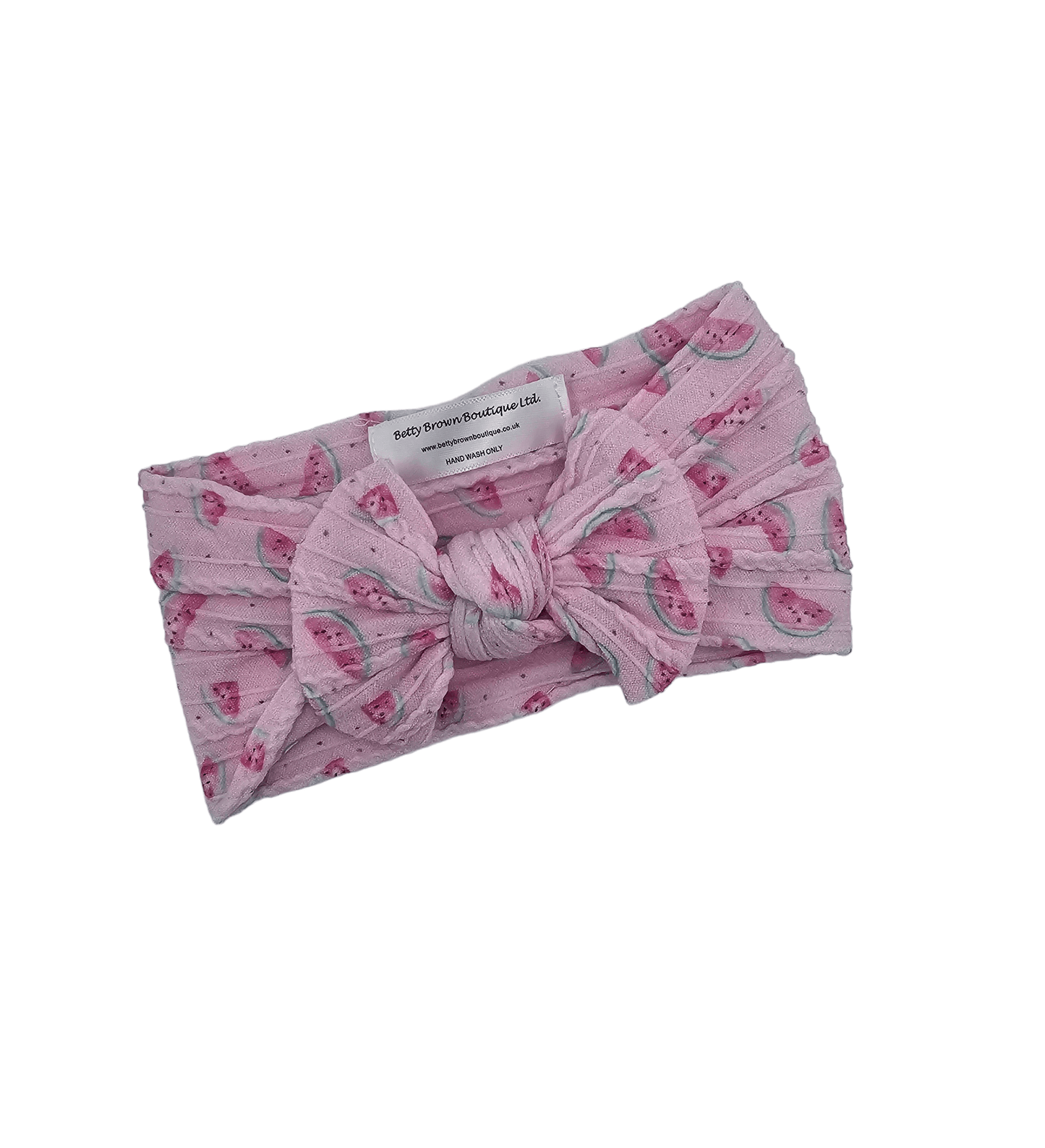 Pink Watermelon Print Smaller Bow Cable Knit Headwrap - Betty Brown Boutique Ltd