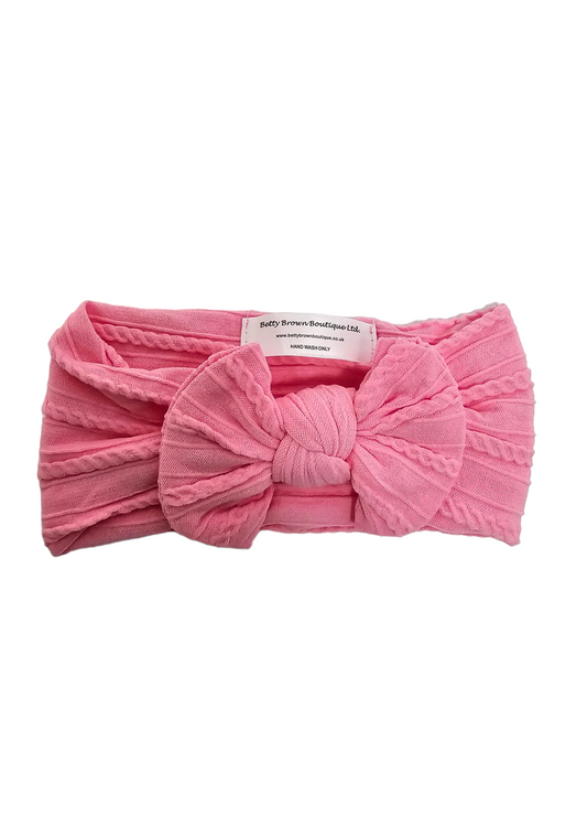 Pink Confetti Cable Knit Smaller Bow Headwrap - Betty Brown Boutique Ltd