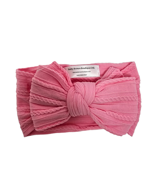 Pink Confetti Larger Bow Cable Knit Headwrap - Betty Brown Boutique Ltd
