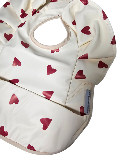 Red Heart Print Frill Detail Waterproof Bib - Betty Brown Boutique Ltd
