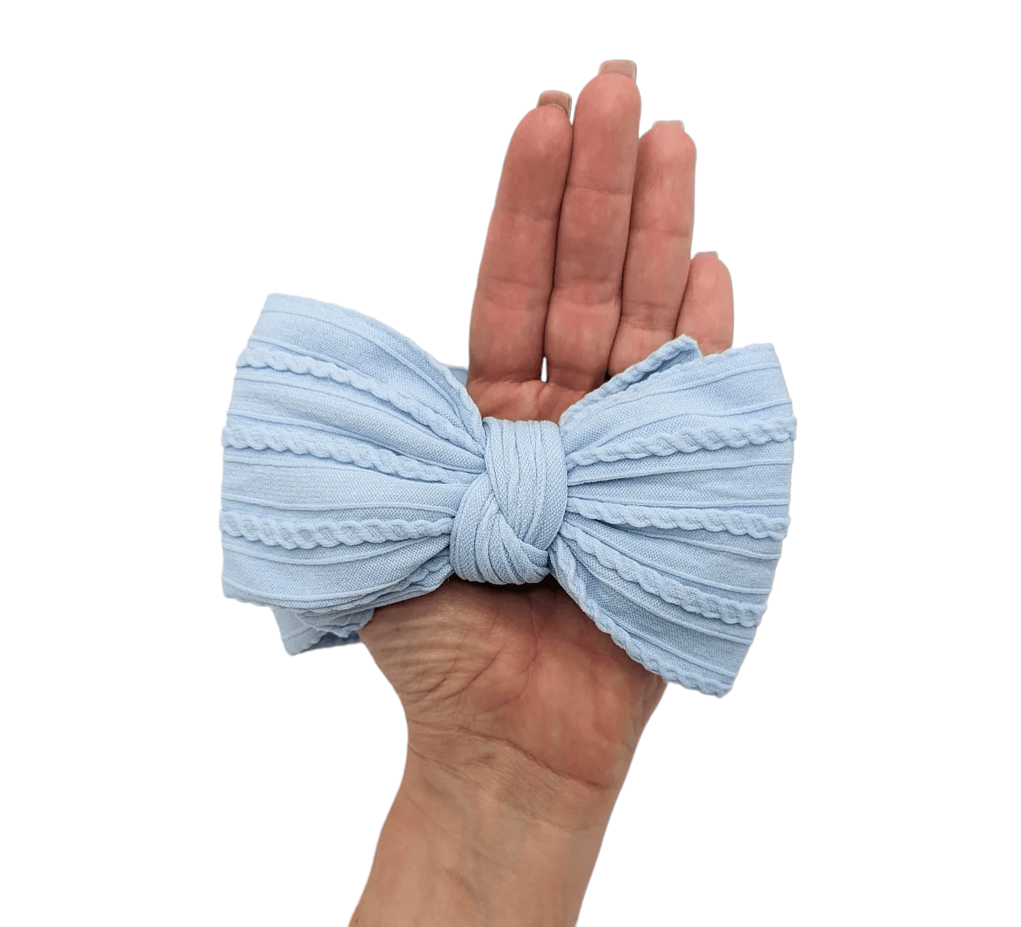 Baby Blue Larger Bow Cable Knit Headwrap - Betty Brown Boutique Ltd