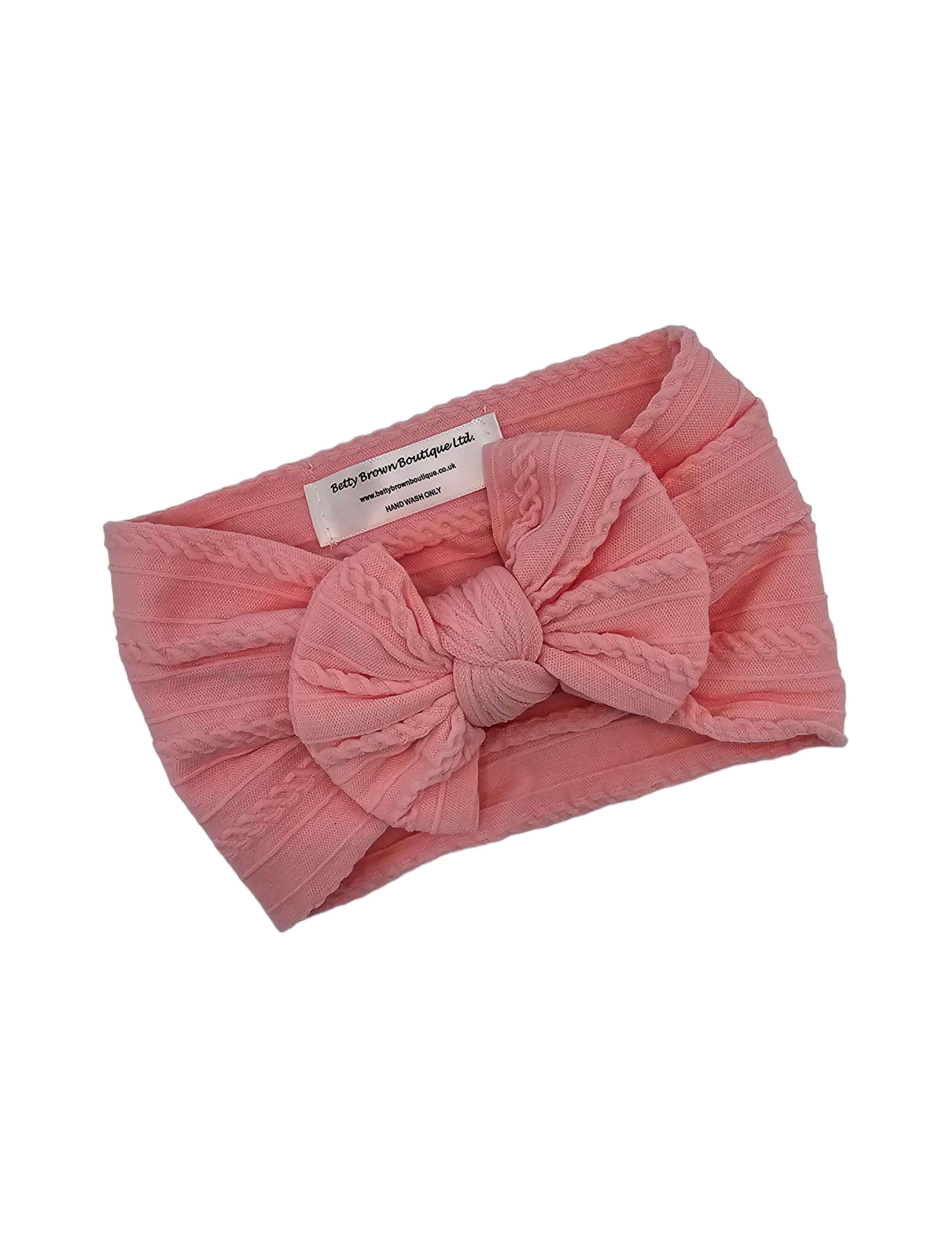 Flamingo Pink Smaller Bow Cable Knit Headwrap - Betty Brown Boutique Ltd