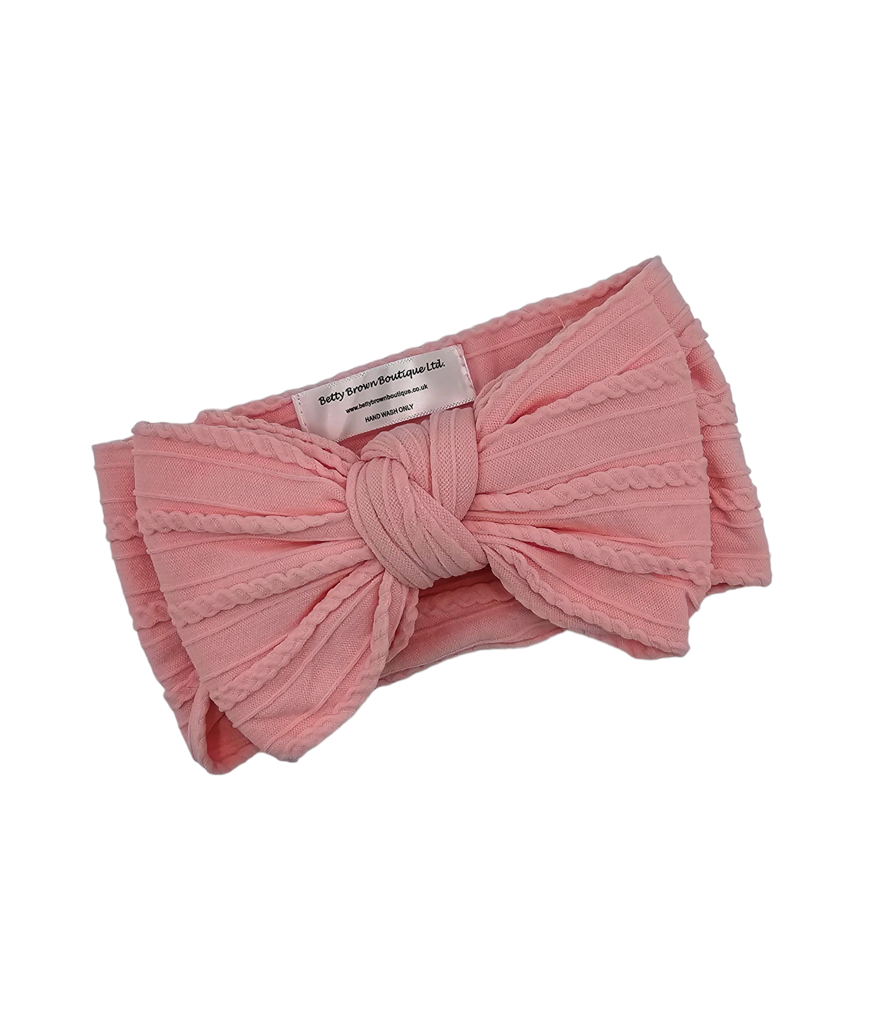 Flamingo Pink Larger Bow Cable Knit Headwrap - Betty Brown Boutique Ltd