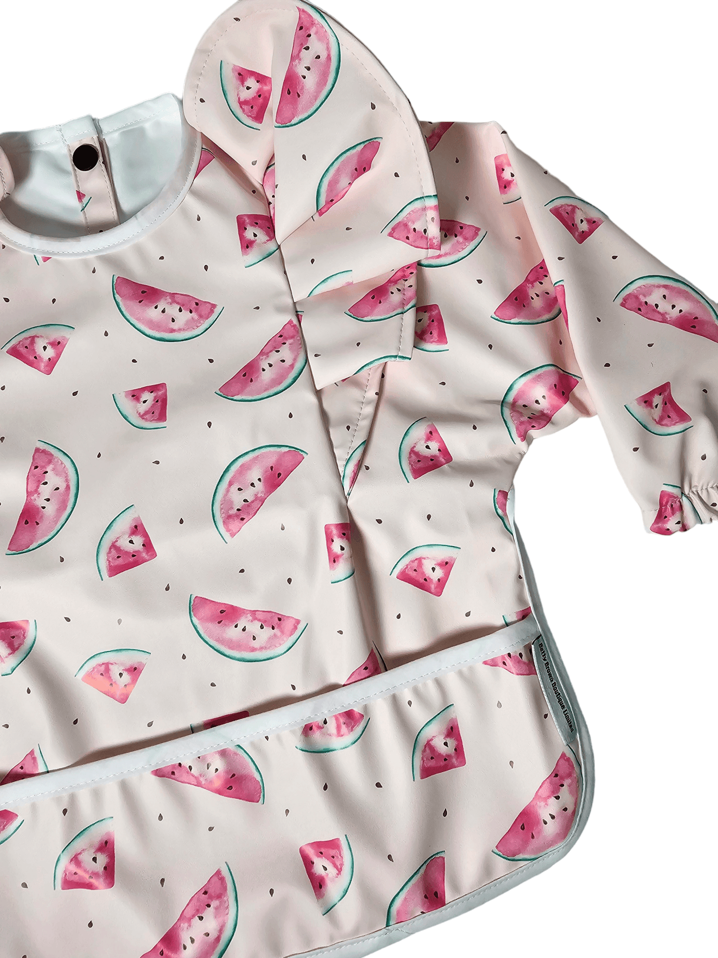 Pink Watermelon Print Frill Detailed Waterproof Bib with Sleeves - Betty Brown Boutique Ltd